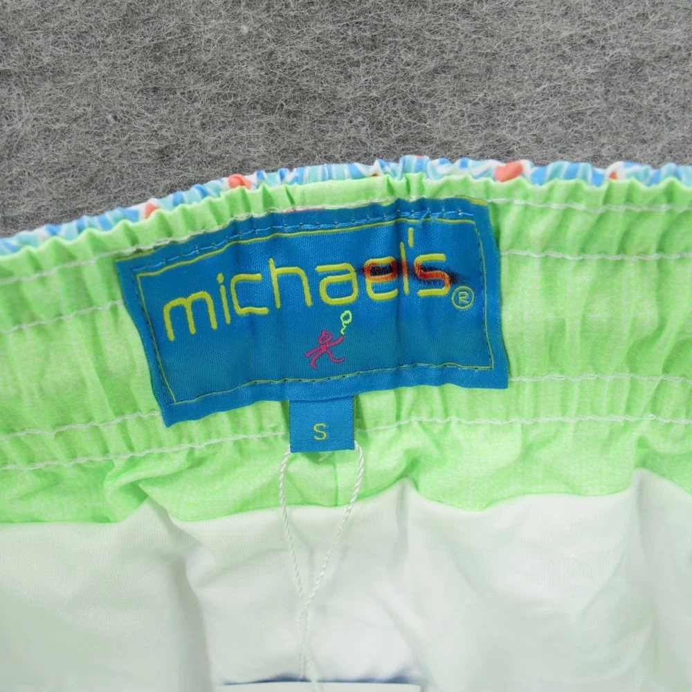 Michaels Swim Trunks Mens Small Light Blue Scallop Fan Print Board Shorts New